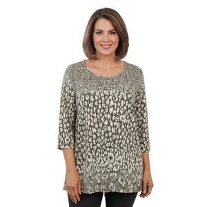 Belle Kim Gravel Animal Print Scoop Neck 3/4 Sleeve Tunic Top XL